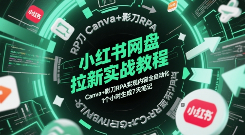 小红书网盘拉新实战教程，Canva+影刀RPA实现内容全自动化，1个小时生成7天笔记-117资源网