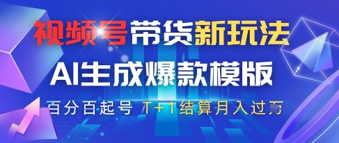 视频号带货新玩法，AI生成，百分百原创爆款模版，百分百起号，高佣商品T+1结算月入过W【揭秘】-117资源网