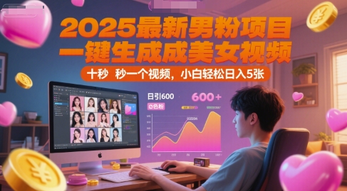 2025最新男粉项目，一键生成美女视频，日引600+色粉 十秒一个视频，小白轻松日入5张【揭秘】-117资源网