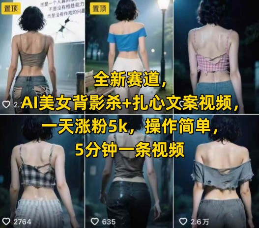 全新赛道，AI美女背影杀+扎心文案视频，一天涨粉5k，操作简单，5分钟一条视频-117资源网