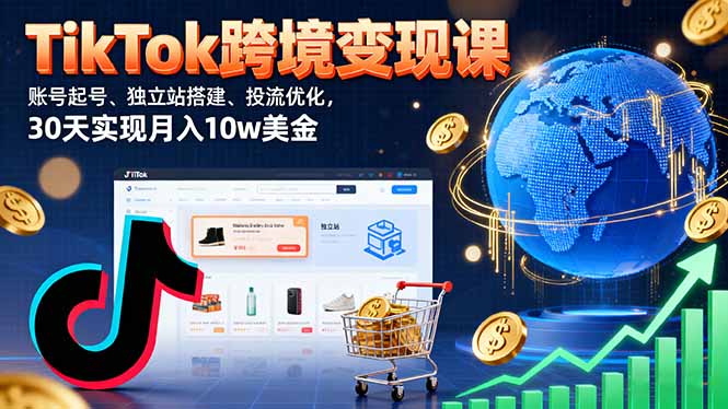 TikTok跨境变现课：账号起号、独立站搭建、投流优化，30天实现月入10w美金-117资源网