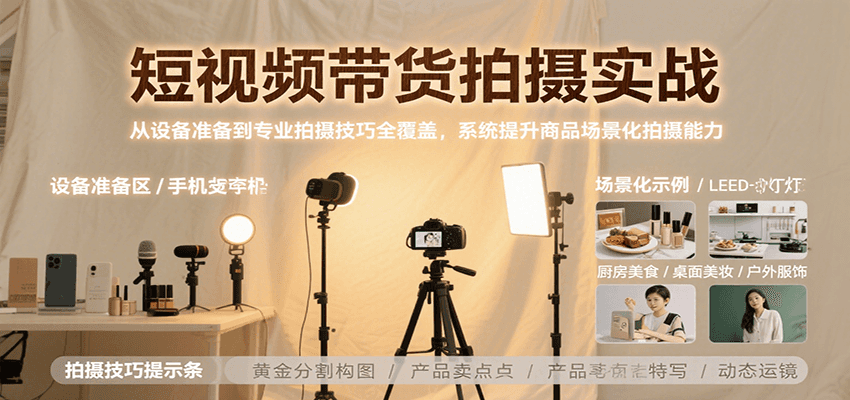 短视频带货拍摄实战，从设备准备到专业拍摄技巧全覆盖，系统提升商品场景化拍摄能力-117资源网