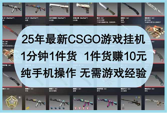 25年最新CSGO游戏挂机，1分钟1件货，1件货赚10元 纯手机操作 无需游戏经验-117资源网
