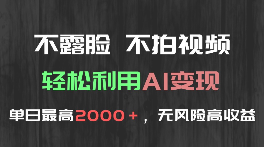 不露脸，不拍视频，轻松利用AI变现，单日最高2000＋，无风险高利润-117资源网