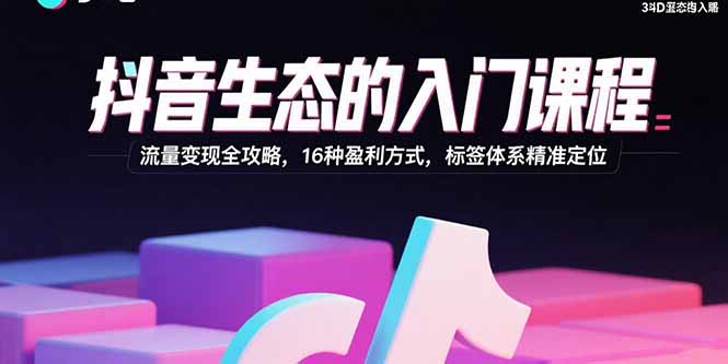抖音生态的入门课程：流量变现全攻略，16种盈利方式，标签体系精准定位-117资源网