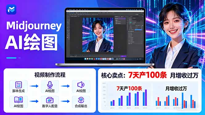 AI绘图照片开口说话视频制作：Midjourney+数字人，7天产100条月增收过万-117资源网