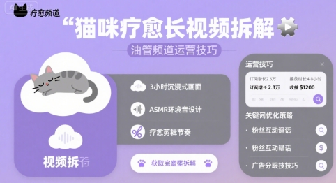 猫咪疗愈长视频拆解 &油管频道运营技巧-117资源网