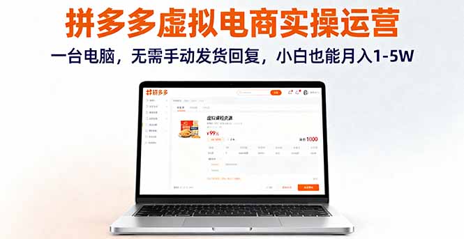 拼多多虚拟电商实操运营，一台电脑，无需手动发货回复，小白也能月入1-5W-117资源网