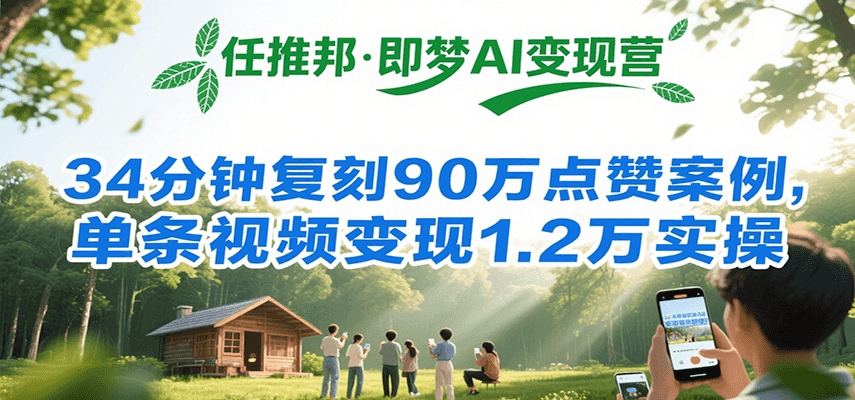 任推邦·即梦AI变现营，34分钟复刻90万点赞案例，单条视频变现1.2万实操-117资源网