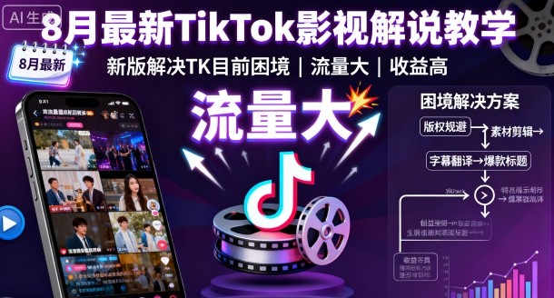 8月最新TikTok影视解说教学，新版解决TK目前困境，流量大，收益高-117资源网