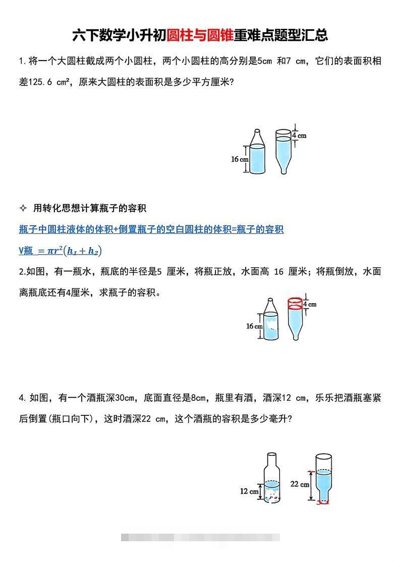 小升初数学【圆柱与圆锥重难点题型汇总】-117资源网