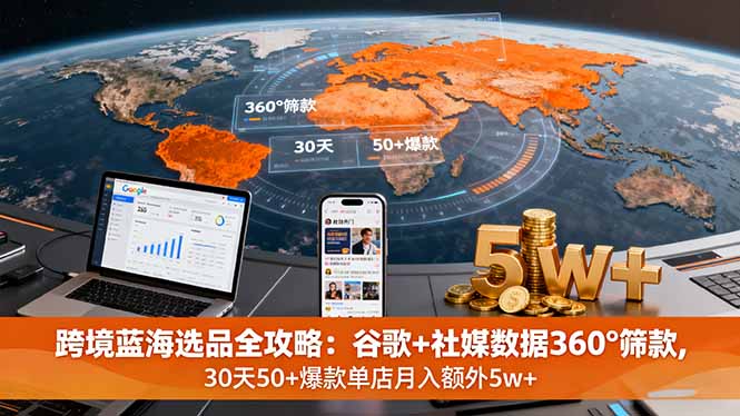 跨境蓝海选品全攻略：谷歌+社媒数据360°筛款,30天50+爆款单店月入额外5w+-117资源网