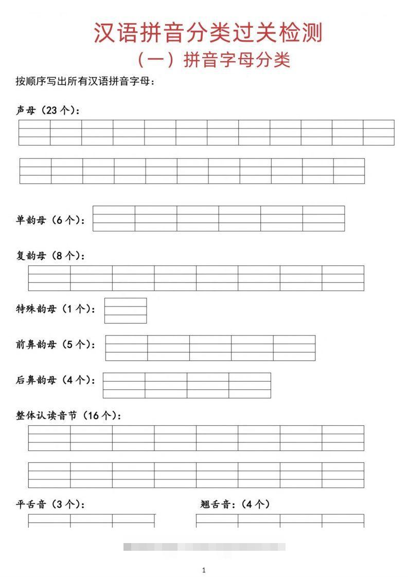 汉语拼音分类过关检测-117资源网