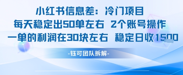 小红书信息差冷门项目一单利润30块每天稳定1.5k左右2个账号操作-117资源网