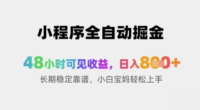 小程序全自动掘金，48小时可见收益，日入8张+长期稳定靠谱，小白宝妈轻松上手【揭秘】-117资源网