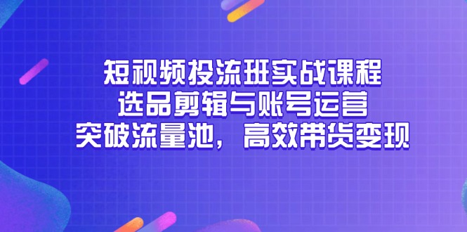 短视频投流班实战课程，选品剪辑与账号运营，突破流量池，高效带货变现-117资源网