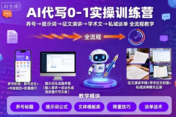 AI代写0-1实操训练营，从养号、提示词、征文演讲、学术文，到私域谈单的全流程教学-117资源网