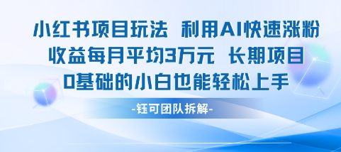 适合小白操作的小红书新项目，利用AI快速涨粉，收益每月平均1W+-117资源网