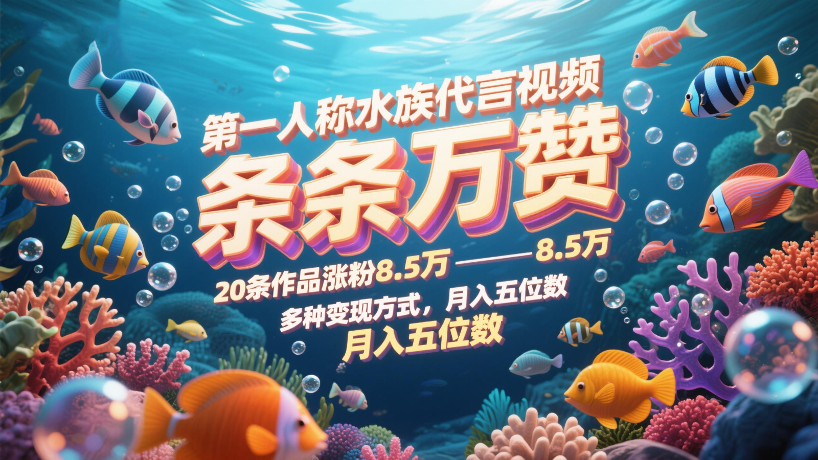 第一人称水族代言视频，条条万赞，20条作品涨粉8.5万，多种变现方式月，入五位数-117资源网