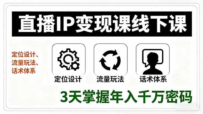 直播IP变现课线下课，定位设计、流量玩法、话术体系，3天掌握年入千万密码-117资源网
