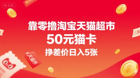 靠零撸淘宝天猫超市50元猫卡，挣差价日入5张-117资源网