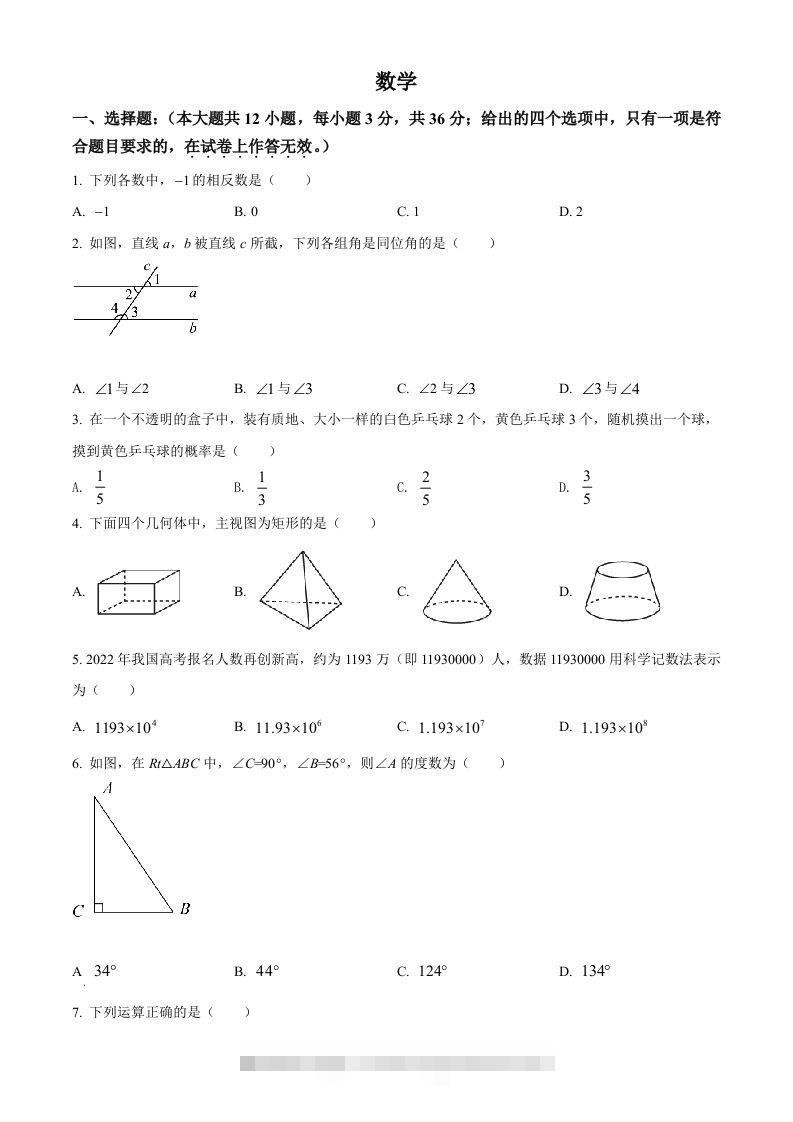 2022年广西贺州市中考数学真题（空白卷）-117资源网