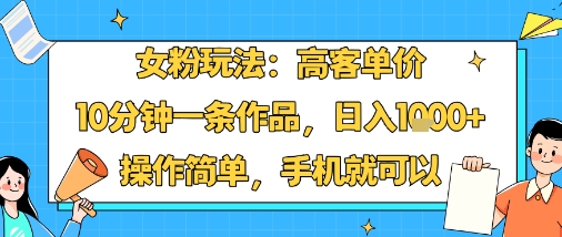 女粉玩法：高客单价，10分钟一条作品，日入1k+操作简单，手机就可以-117资源网