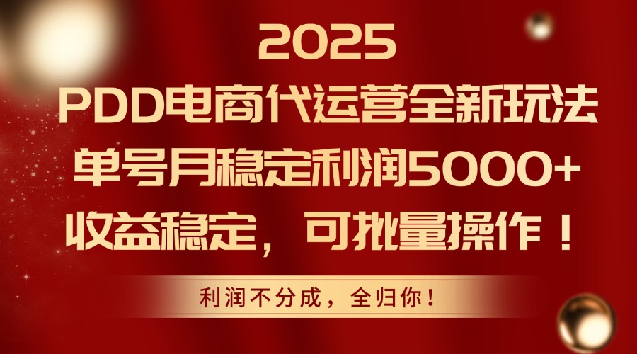 2025PDD电商代运营全新玩法，单号月稳定利润5000+，收益稳定，可批量操作-117资源网