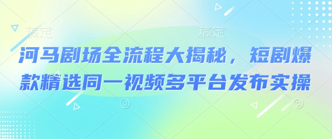 河马剧场全流程大揭秘，短剧爆款精选同一视频多平台发布实操-117资源网