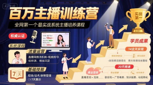 百万主播训练营，全网第一个最实战系统主播培养课程-117资源网