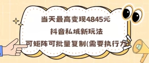 当天最高变现1k+，抖音私域新玩法，可矩阵可批量复制-117资源网