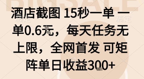 酒店截图15秒一单，一单0.6米，每天任务无上限，全网首发可矩阵单日收益3张【揭秘】-117资源网