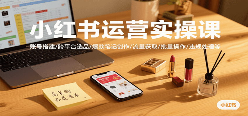 小红书运营实操课，账号搭建/跨平台选品/爆款笔记创作/流量获取/批量操作/违规处理等-117资源网