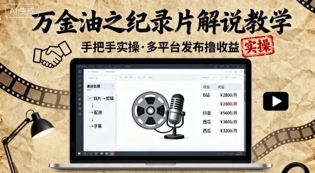 万金油之纪录片解说教学，手把手教你，完全实操，多平台发布撸收益-117资源网