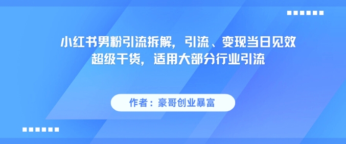 小红书男粉引流拆解，引流、变现当日见效超级干货，适用大部分行业引流-117资源网