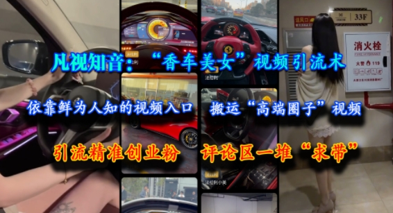 凡视知音：“香车美女”视频引流术，依靠鲜为人知的视频入口，搬运“高端圈子”视频，引流精准创业粉，评论区一堆“求带”-117资源网