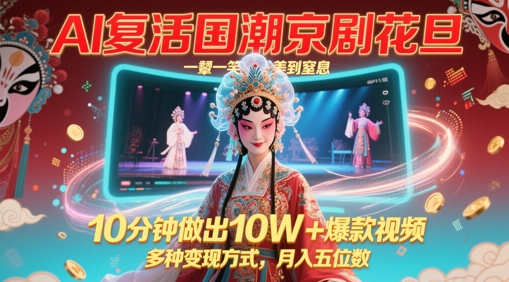 AI复活国潮京剧花旦，一颦一笑美到窒息，10分钟做出10W+爆款视频，多种变现方式，月入五位数-117资源网