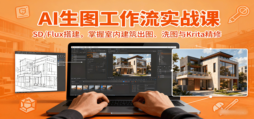 AI生图工作流实战课：SD/Flux搭建，掌握室内建筑出图、洗图与Krita精修-117资源网