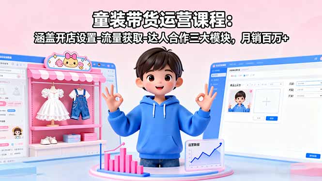 童装带货运营课程：涵盖开店设置-流量获取-达人合作三大模块，月销百万+-117资源网