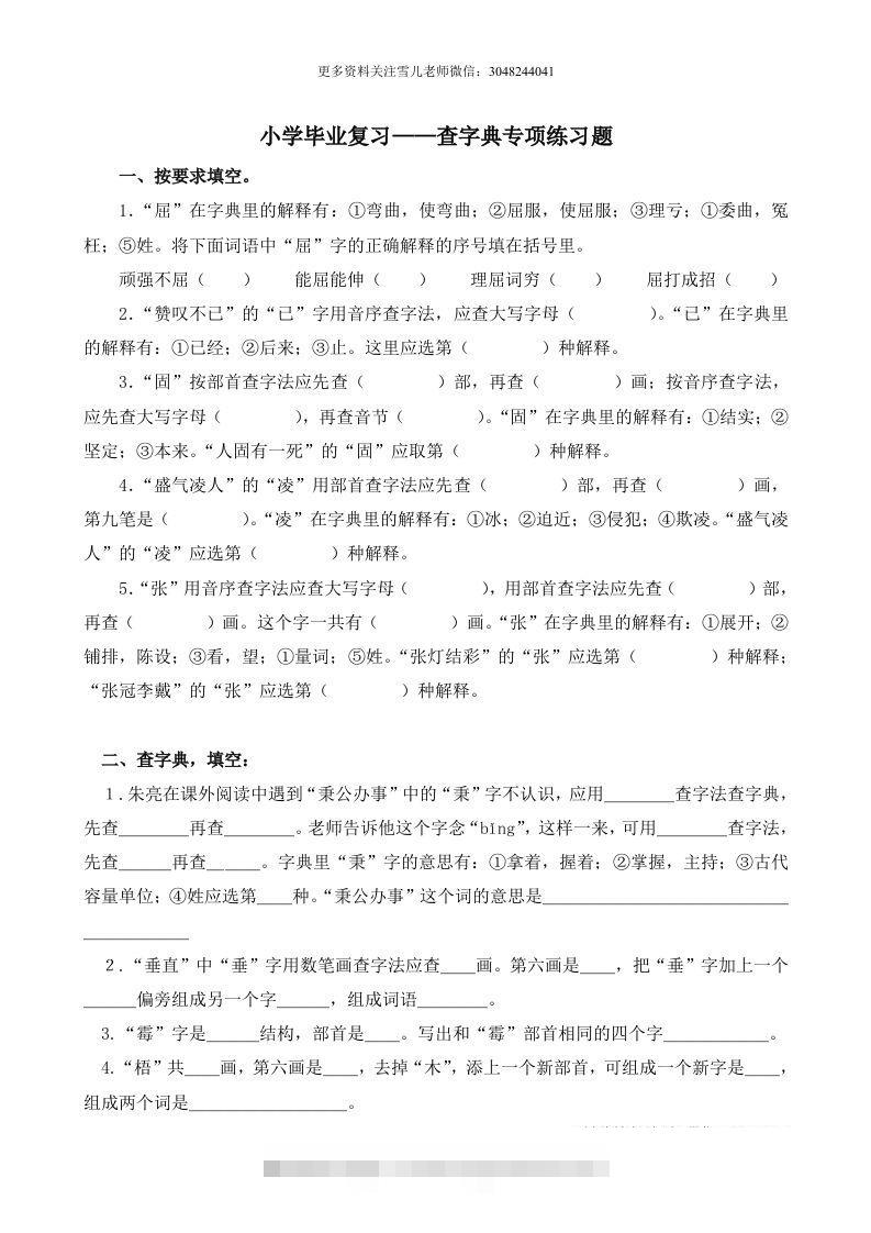 小升初语文语文查字典专项练习题-117资源网