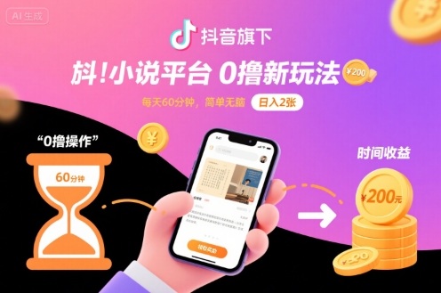 抖音旗下小说平台0撸新玩法，每天挂G60分钟，简单无脑，日入2张【揭秘】-117资源网