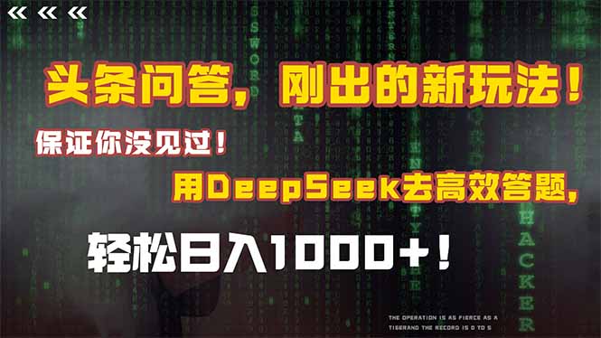 头条问答，刚出的新玩法！保证你没见过！结合Deepseek高效答题，日入1000+-117资源网