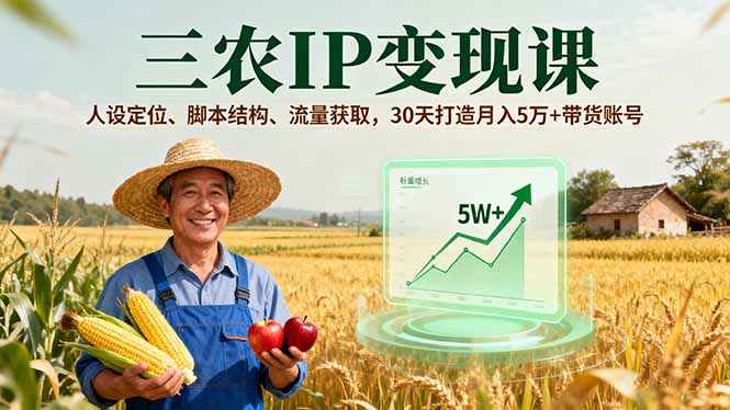 三农IP变现课，人设定位、脚本结构、流量获取，30天打造月入5万+带货账号-117资源网