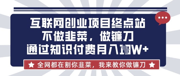 互联网创业尽头-不做韭菜，做镰刀，通过知识付费月入10个【揭秘】-117资源网