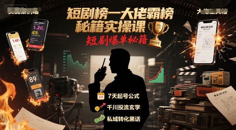 短剧榜一大佬霸榜秘籍实操课，短剧爆单秘籍-117资源网
