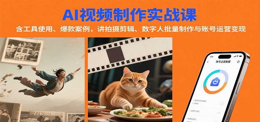AI视频制作实战：含工具使用、爆款案例，讲拍摄剪辑、数字人批量制作与账号运营变现-117资源网