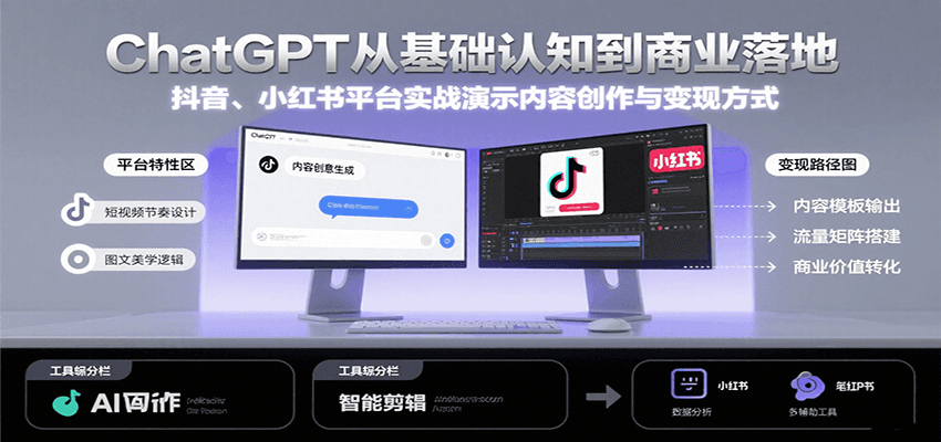 ChatGPT从基础认知到商业落地，实战演示抖音、小红书等平台的内容创作与变现-117资源网