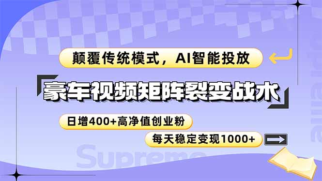 豪车视频矩阵裂变战术，颠覆传统模式，AI智能投放，日增400+高净值创业…-117资源网