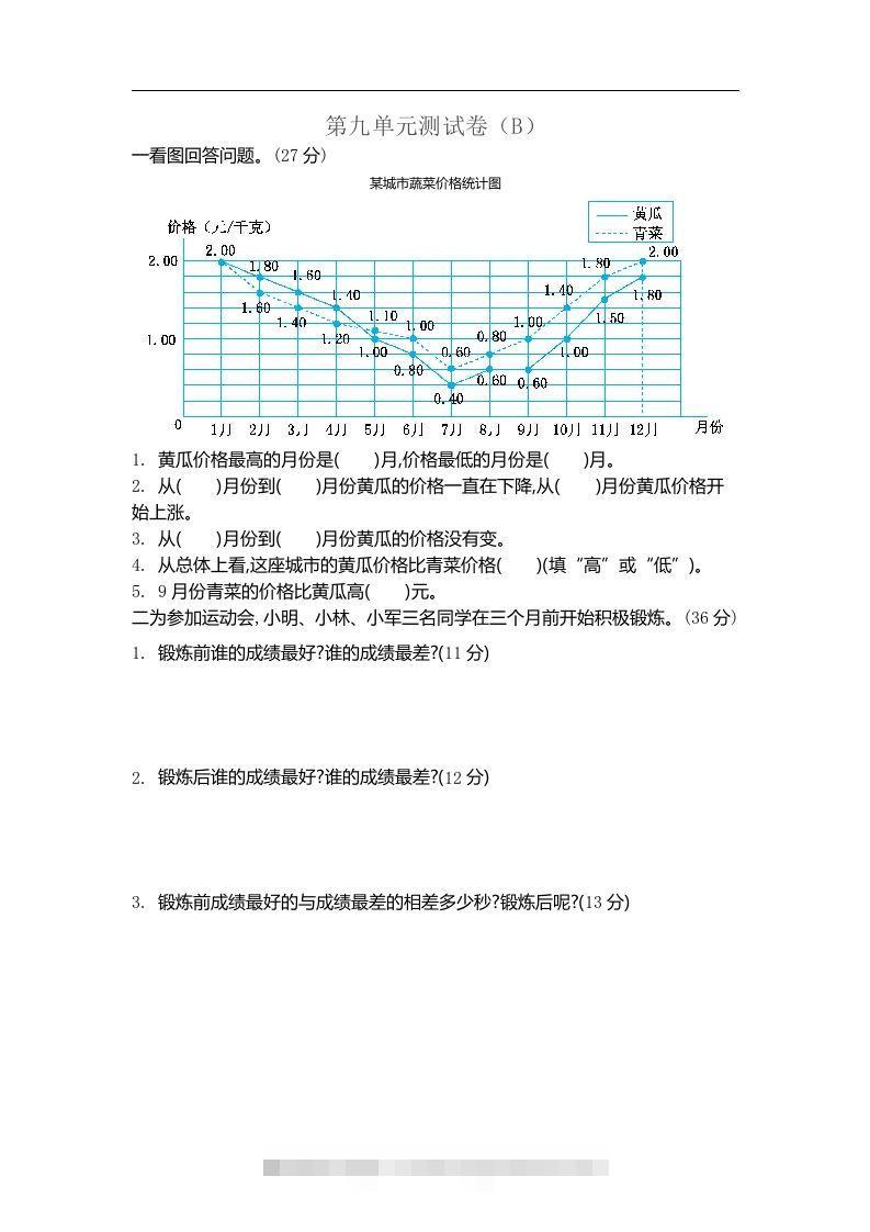 五上54制青岛版数学第九单元检测卷.2-117资源网