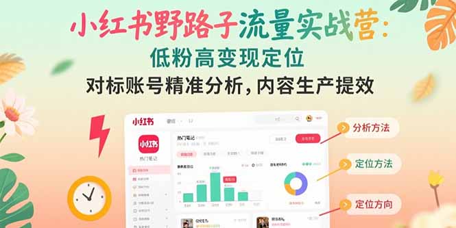 小红书野路子流量实战营：低粉高变现定位 对标账号精准分析 内容生产提效-117资源网